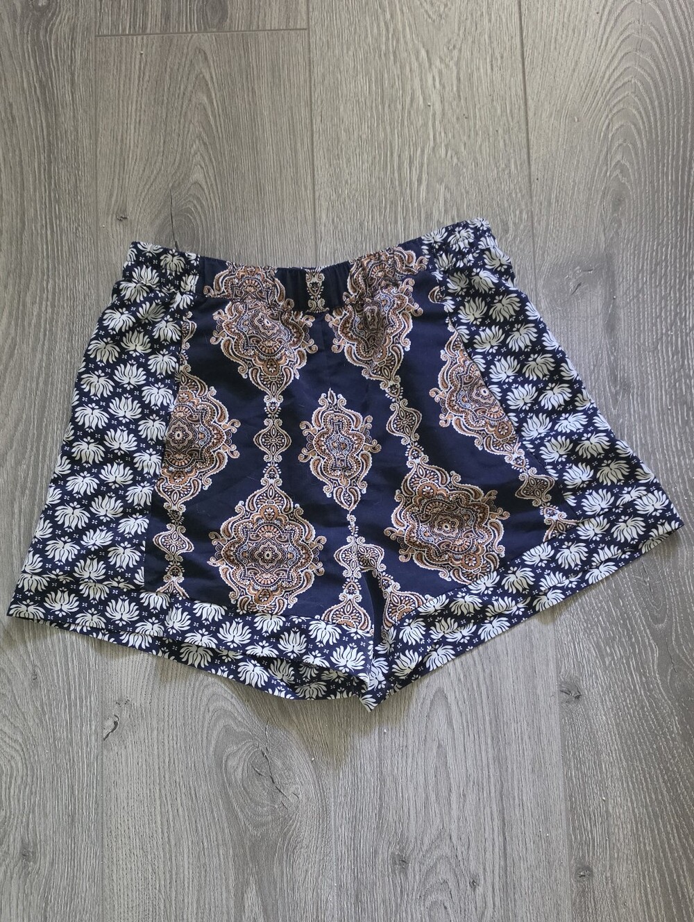 H&M Navy Paisley & Floral High-Waist Shorts